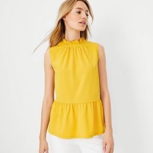 Ann Taylor Ruffle Neck Peplum Shell SQUASH BLOSSOM